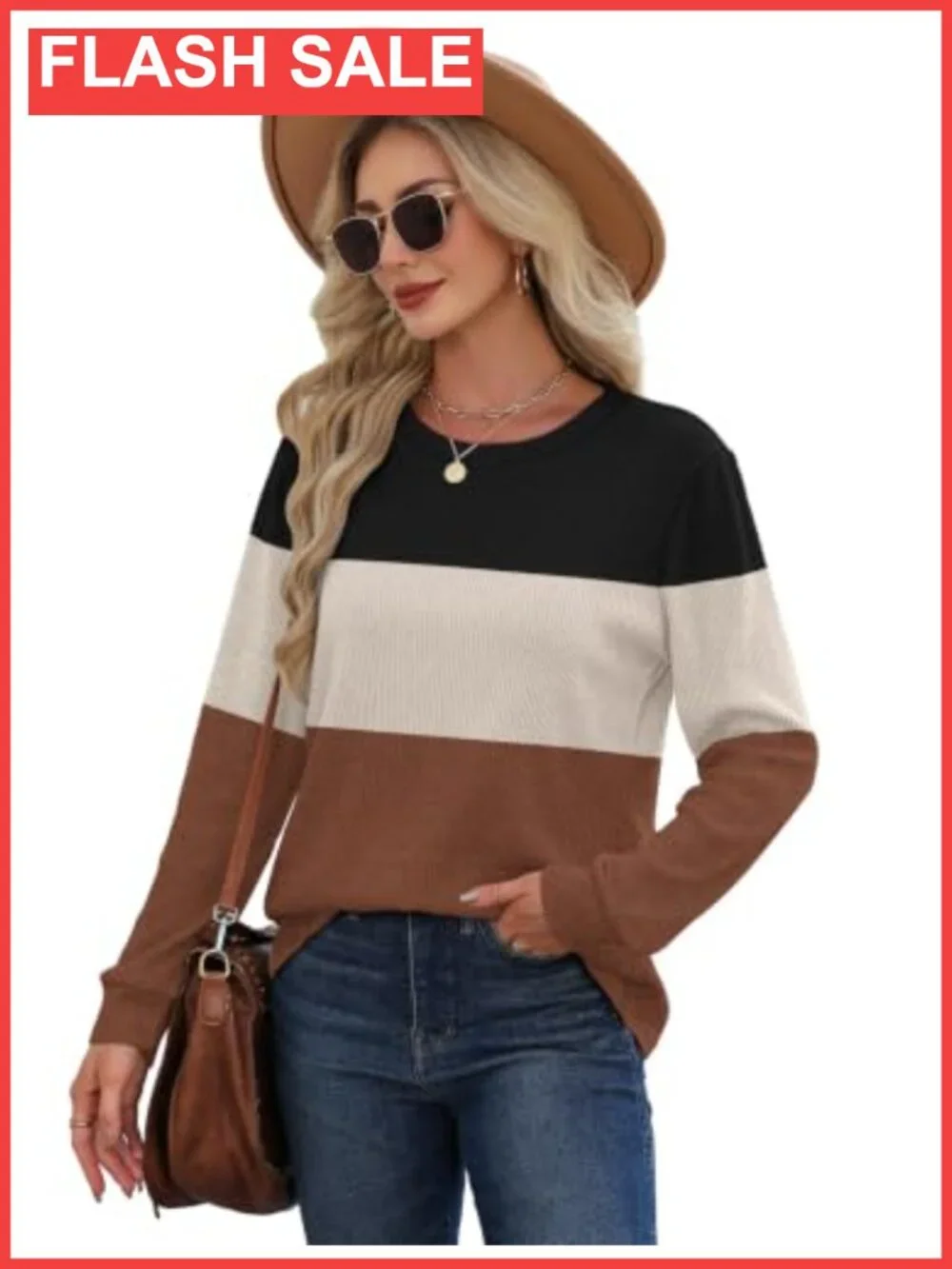Women's Long Sleeve Tunic Sweater Crew Neck Ribbed Knit Pullover Cozy Fall